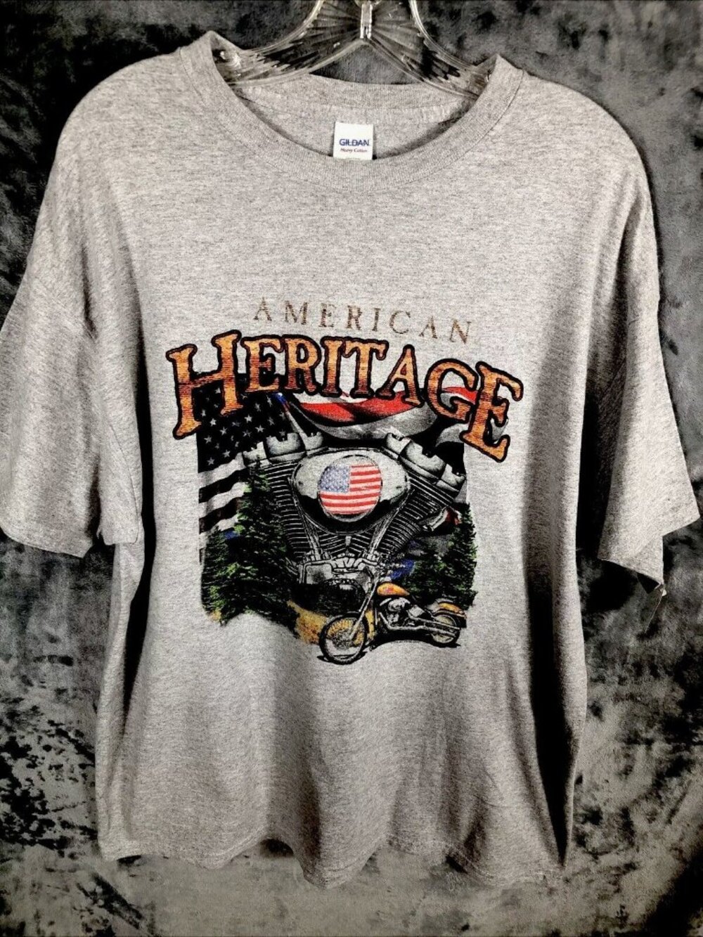 American Heritage T-Shirt Men’s Gray Biker Shirt Adult  X Large